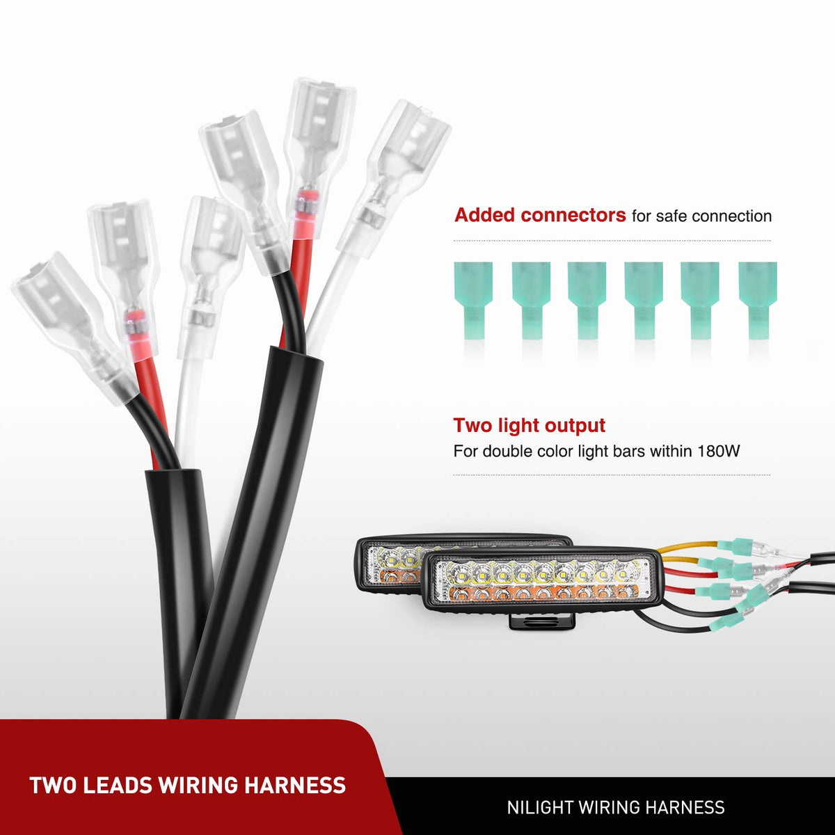 Nilight Kit de Arnés de Cableado para Barra de Doble Color Blanco/Ámbar, 16 AWG, 12 V, 10031W