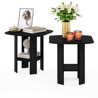 Furinno Mesa Auxiliar de Diseño Simple de 2 Niveles con Bordes Suaves, Espresso, Set de 2