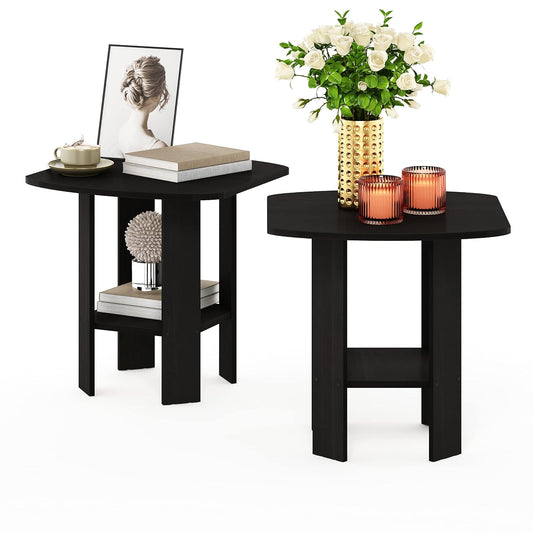 Furinno Mesa Auxiliar de Diseño Simple de 2 Niveles con Bordes Suaves, Espresso, Set de 2