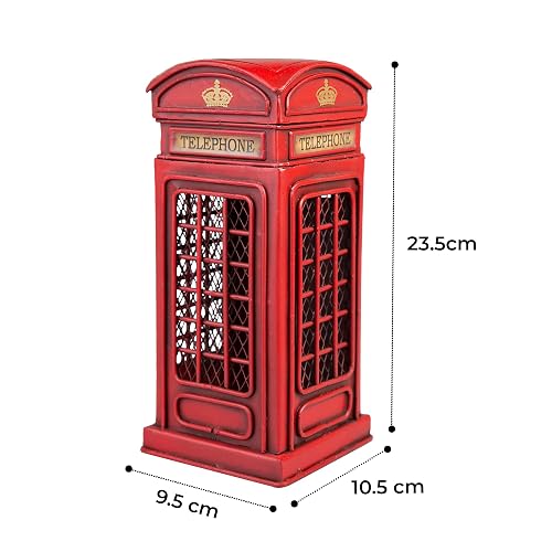 Cabina de Teléfono | Estilo Vintage | Adornos de Escritorio | para Oficina y hogar | Modelo a Escala | Roja | 23.5x9 cm | Running