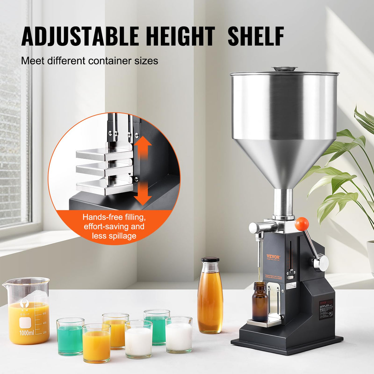 VEVOR Máquina de llenado de líquidos de pasta manual, máquina de llenado de botellas ajustable de 5 a 100 ml, relleno líquido de acero inoxidable con tolva de 11,5 L para leche y agua, jugo de aceite