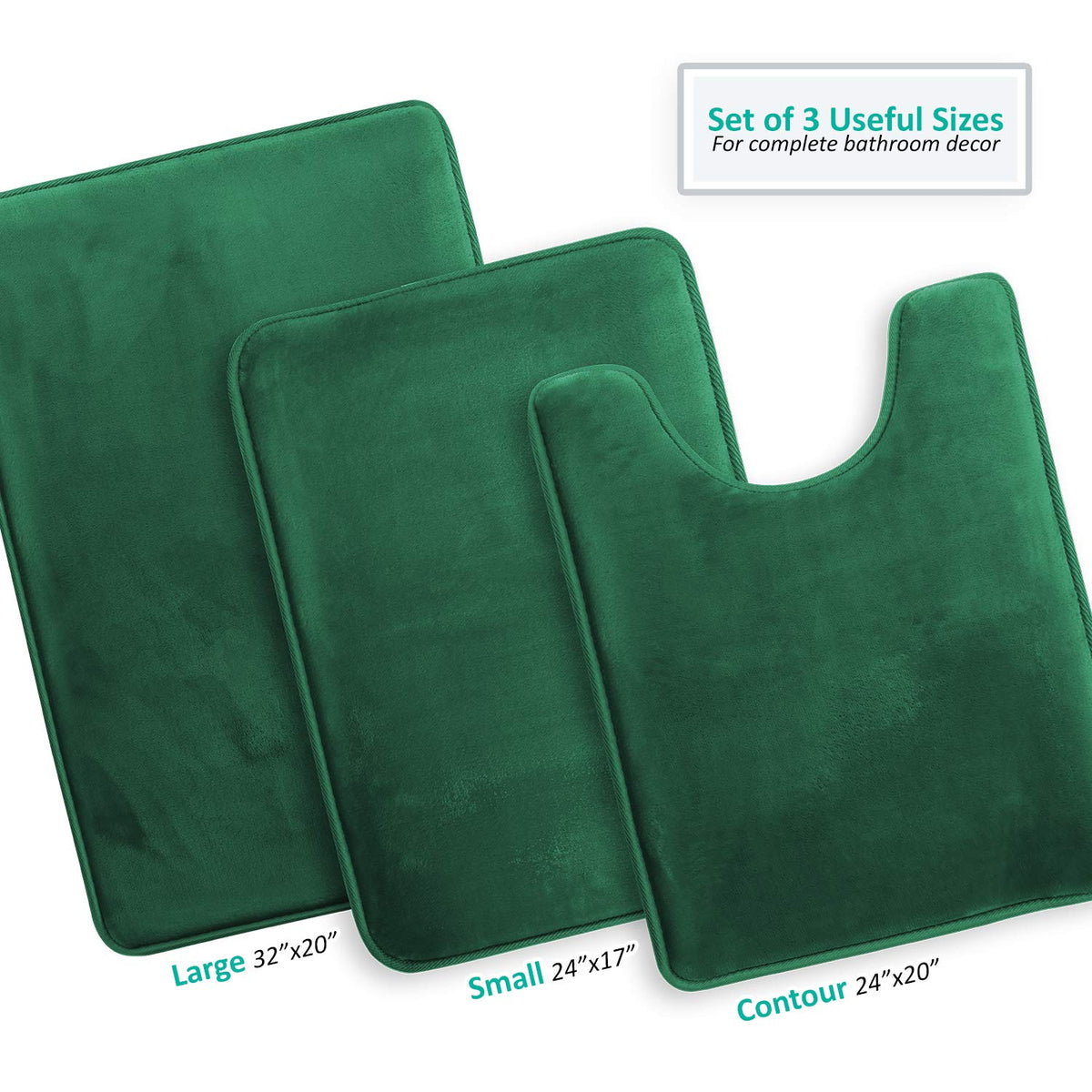 Clara Clark Alfombra de baño Ultra Suave, Antideslizante y Absorbente, de Espuma viscoelástica de Terciopelo, 17 x 24/20 x 32 / Contorno - Verde Cazador