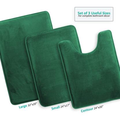 Clara Clark Alfombra de baño Ultra Suave, Antideslizante y Absorbente, de Espuma viscoelástica de Terciopelo, 17 x 24/20 x 32 / Contorno - Verde Cazador