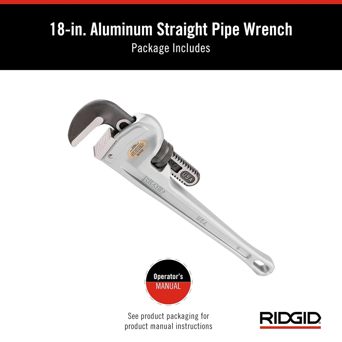 RIDGID - Llave de Tubo 31100, 818, Herramienta Multiusos, Aluminio, Trabajos Pesados, Tuberías y Plomería Profesional