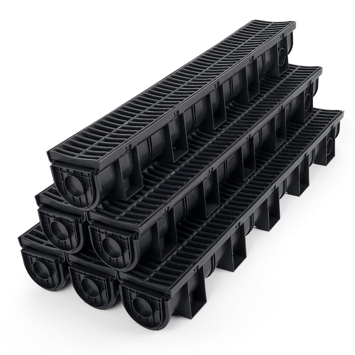 Paquete de 6 sistemas de drenaje de zanjas, drenaje de canal con rejilla de plástico, sistemas de canal de drenaje de entrada, sistema de drenaje de zanjas para exteriores, 5.9 x 5.1 x 39 pulgadas