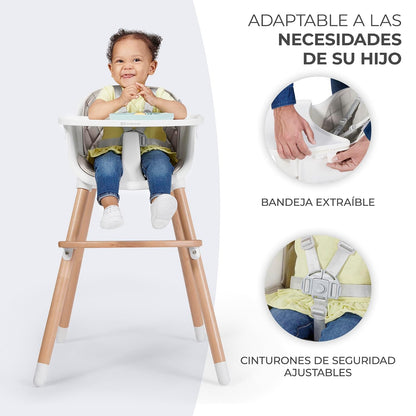 Kinderkraft SIENNA Silla alta, Periquera, Trona bebé, Portatil, Ergonómica, Fácil de limpiar, Patas de Madera, Bandeja Extraíble, para niños, 6 Meses - 5 años, Rosa