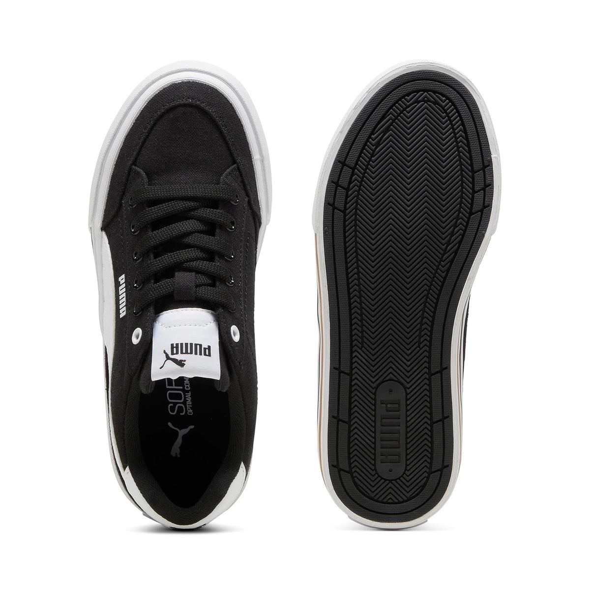 PUMA, Tenis Juveniles Court Classic Vulc FS, Unisex, Blanco y Negro, Talla 24,5