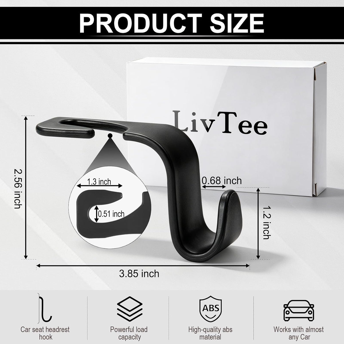 LivTee - Ganchos para los reposacabezas del asiento del coche, de color negro, para bolsos, ropa, abrigos o bolsas de la compra, juego de 4