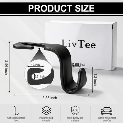 LivTee - Ganchos para los reposacabezas del asiento del coche, de color negro, para bolsos, ropa, abrigos o bolsas de la compra, juego de 4