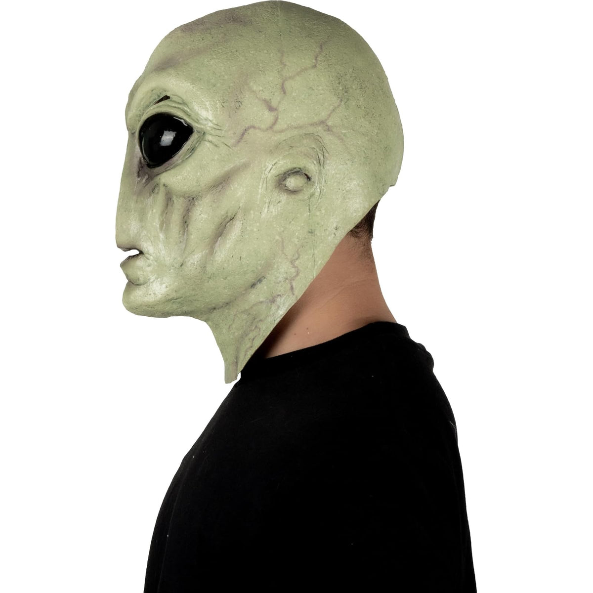 REV Máscara de Látex Alien Verde con Cuello, Máscara de Extraterrestre Verde Realista Talla Mediana para Halloween, Disfraces Espaciales y Cosplay Sci-Fi