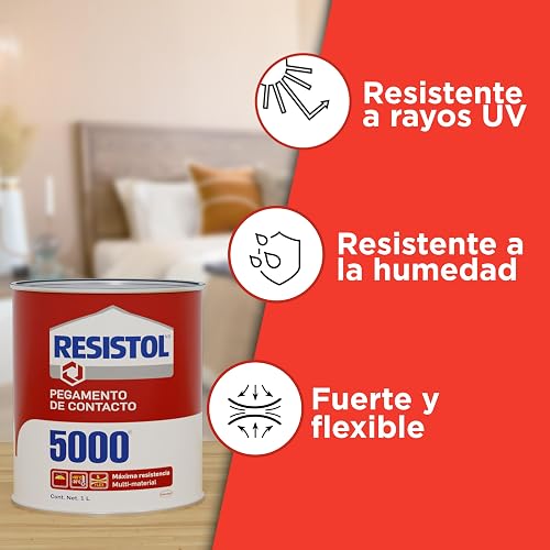 Resistol 5000, pegamento para armado, bricolaje, laminado, enchapado y ensamble, adhesivo de fuerte agarre para madera, fieltro, cuero, metal y otros materiales, 1x1lt