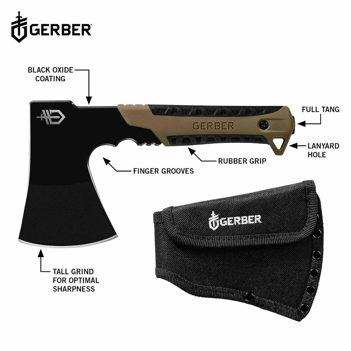 Gerber Pack - Hacha para Acampar | Hoja de acero de espiga completa, funda de nailon montable, hacha de supervivencia compacta, hacha de bushcraft
