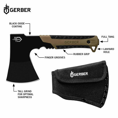 Gerber Pack - Hacha para Acampar | Hoja de acero de espiga completa, funda de nailon montable, hacha de supervivencia compacta, hacha de bushcraft
