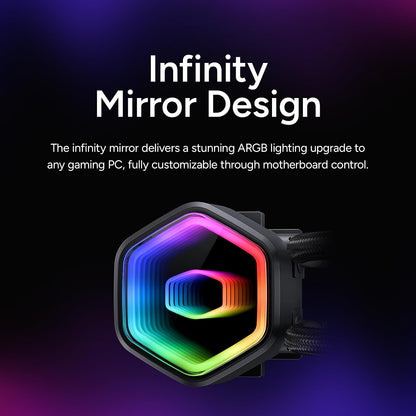 Cooler Master 360 Core II AIO - Enfriador líquido de CPU, R9|U9|i9, bomba G9R de doble cámara, espejo infinito aRGB, radiador de 360 mm, ventilador PWM de 120 mm, plataforma AMD MLW-D36M-A18PA-R1