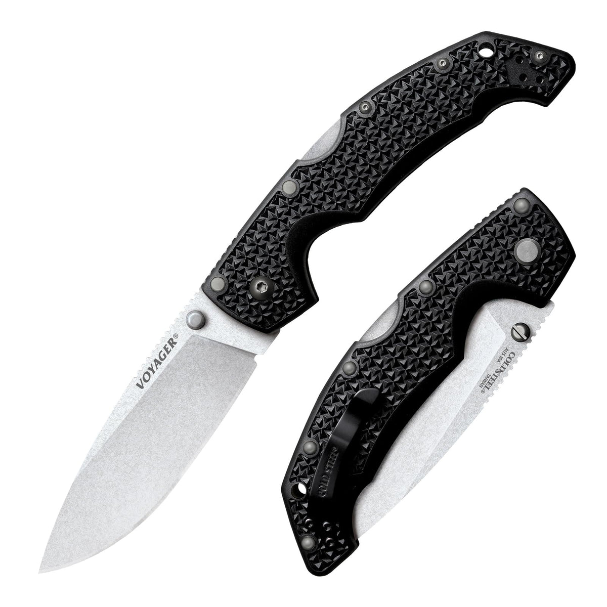 Cold Steel Voyager AUS10A AUS10A - Cuchilla afilada de 13,2 cm, mango Griv-Ex, para llevar diario, cuchillo plegable táctico con bloqueo de triple anuncios