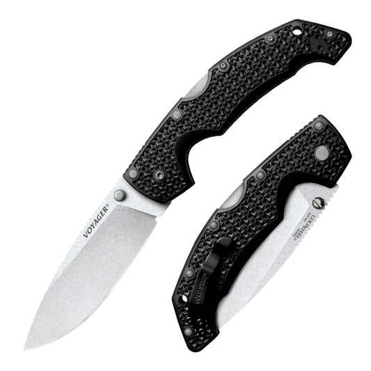 Cold Steel Voyager AUS10A AUS10A - Cuchilla afilada de 13,2 cm, mango Griv-Ex, para llevar diario, cuchillo plegable táctico con bloqueo de triple anuncios