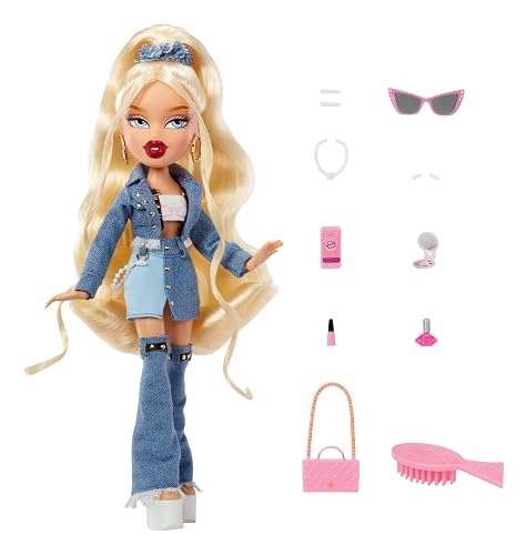 Bratz Alwayz Muñeca Cloe - Estilo Vaquero con Chaqueta y Falda Denim, Tacones de Plataforma, 10 Accesorios Incluidos como Teléfono, Maquillaje, Bolso y Póster Exclusivo - Edad 6+ Años