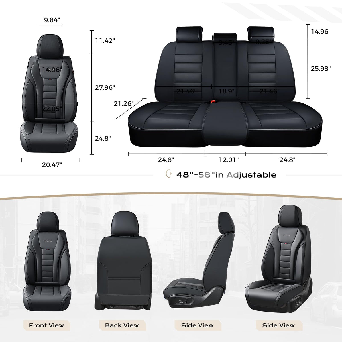 Coverado Juego Completo de Fundas de Asiento de Automóvil, Fundas de Asiento para Automóviles, Fundas de Asiento Delantero y Funda de Asiento Trasero, Funda Impermeable de Piel para Asiento automotriz