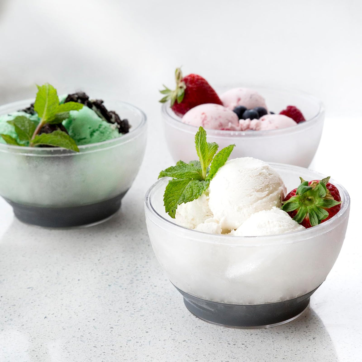 Host tazón para helado, enfriador de gel con aislamiento de doble pared, accesorio de cocina para postre, inmersión, cereales, con agarre de silicona cómodo, plástico, gris, 0,47 litros