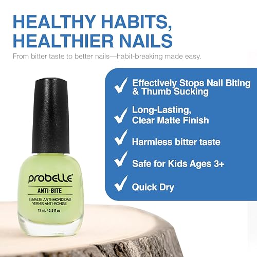 Probelle Anti-Bite - Tratamiento de mordeduras de uñas para niños y adultos - Esmalte de uñas sin mordedura para pulgares y chupar el pulgar - 9 Free - 5 fl oz (0.9 fl oz)