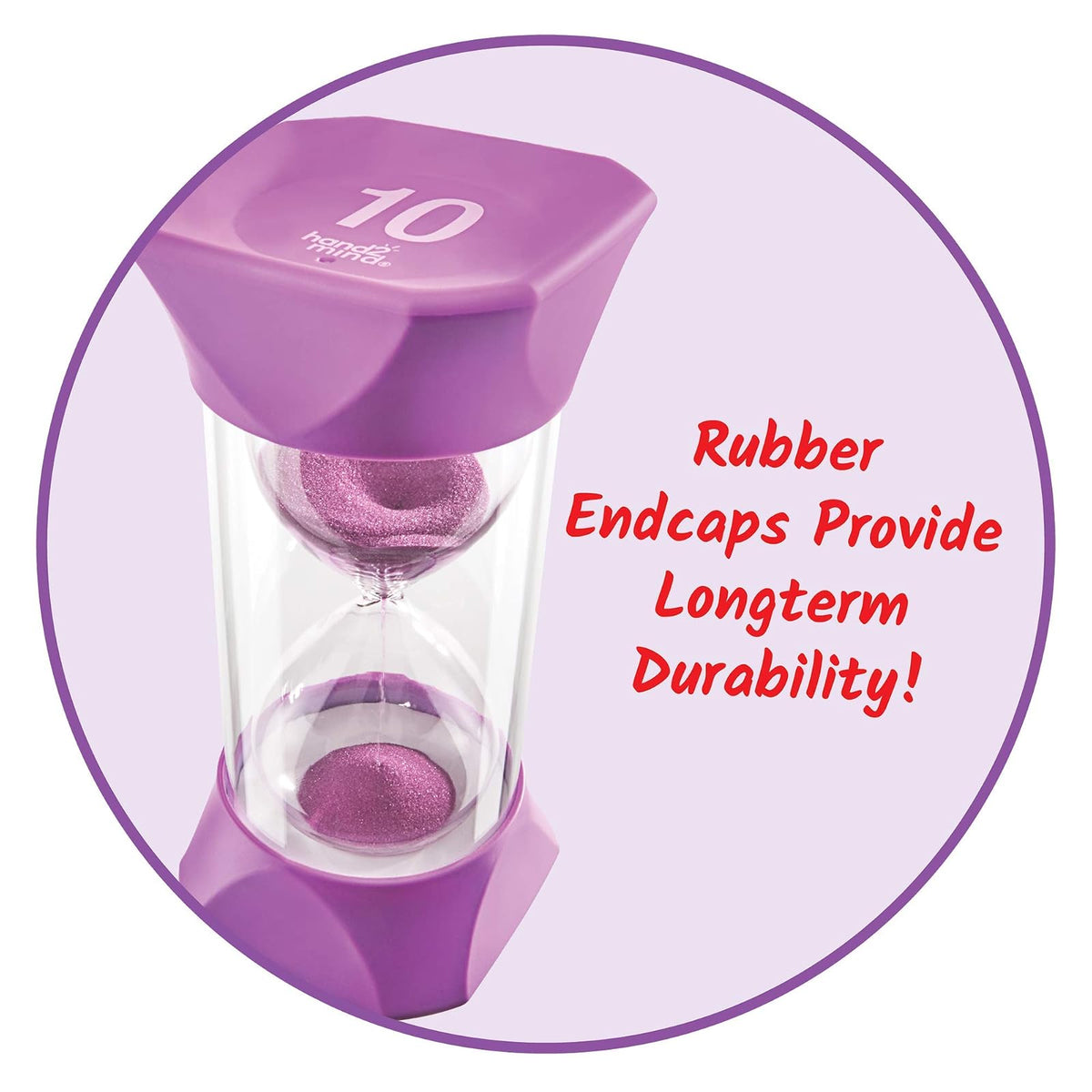 hand2mind Purple Jumbo Sand Timers, 10 Minute Sand Timer, Timer for Kids, Hourglass Sand Timer with Soft Rubber End Caps, Large Sand Timers, Visual Timer, Ten Minute Sand Timer (Set of 1)