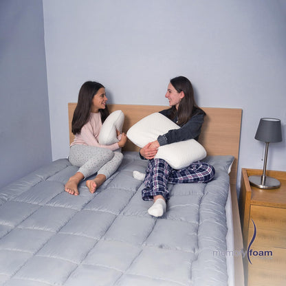 Memory Foam | Colchoneta Cloud Matrimonial - Sobrecolchón Capitonada con Dos Vistas Fresca/Caliente - Blanca/Gris- 100