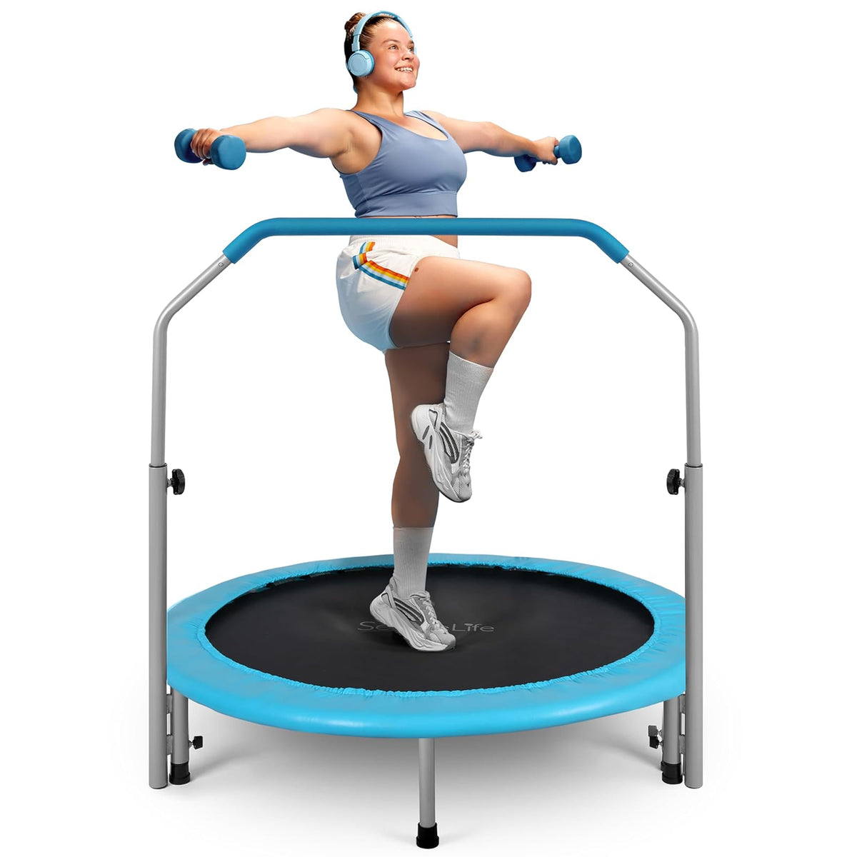 SereneLife Trampolín Plegable Mini para Ejercicio en Casa - Celeste-102cm - Talla única