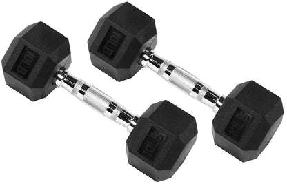 Signature Fitness - Mancuernas hexagonales con revestimiento de goma, pares o conjuntos, varios paquetes.