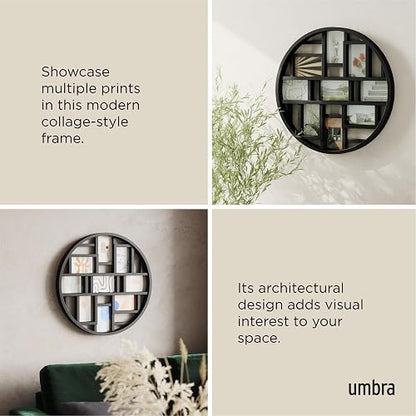 umbra Luna Photo/Art Displ Black, 21.9 x 21.9 x 1.8 | Pared de fotos redonda, fácil de montar con plantilla, imágenes fácilmente intercambiables, plástico de alta calidad