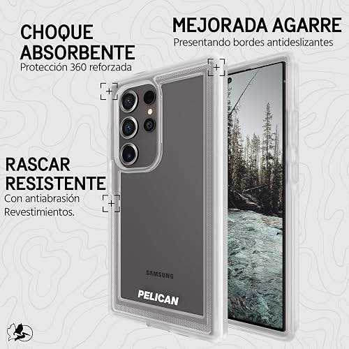 Pelican Voyager - Funda con Clip para cinturón para Samsung Galaxy S24 Ultra Compatible con Carga inalámbrica, con protección contra caídas de Grado Militar de 18 pies - Transparente