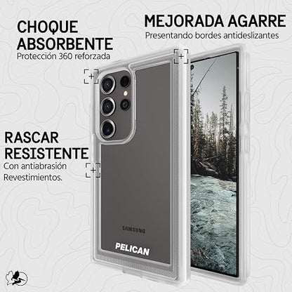 Pelican Voyager - Funda con Clip para cinturón para Samsung Galaxy S24 Ultra Compatible con Carga inalámbrica, con protección contra caídas de Grado Militar de 18 pies - Transparente