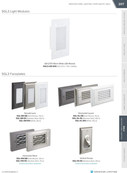 American Lighting SGL-HL-SS Horizontal Louver Faceplate for LED Step Light, Stainless Steel