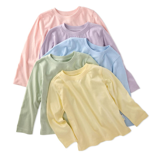 Butterblu - Playera Unisex de Manga Larga para bebé, 100% algodón orgánico, Paquete de 5 Camisetas para bebés y niñas pequeñas