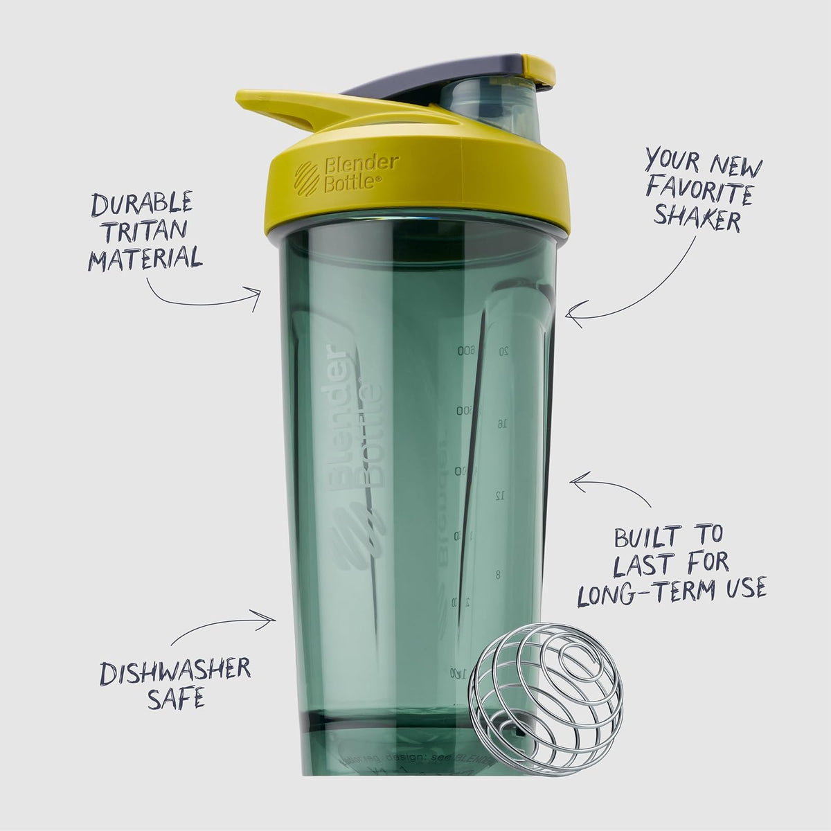 BlenderBottle - Botella de coctelera deportiva con batidor de alambre, 28 onzas, amarillo, batidos de proteínas e hidratación para atletas y entusiastas del fitness, fácil de mezclar, duradera y