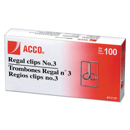 ACCO #3 Clips de búho Regal, alambre de acero, 1 pulgada de longitud, plata, 100 clips por caja (A7072130)