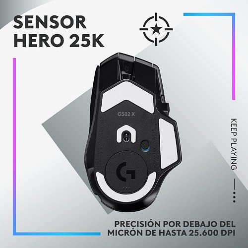 Logitech G502 X Plus Lightspeed Mouse Óptico Inalámbrico RGB para Gaming - Interruptores híbridos LIGHTFORCE, LIGHTSYNC RGB, Sensor Gaming Hero 25K, Compatible con PC - macOS/Windows - Negro