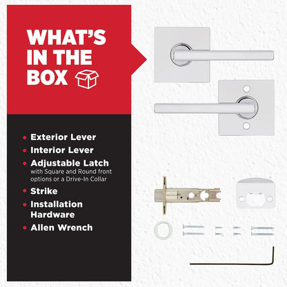 Kwikset Halifax - Manija de puerta de paso interior, palanca para puertas de clóset y pasillo, palanca reversible sin bloqueo, cromo pulido, rosa cuadrada