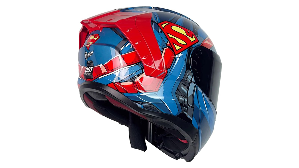 KOV Casco Snow Superman 2.0 Azul ABATIBLE para Moto Certificado Dot
