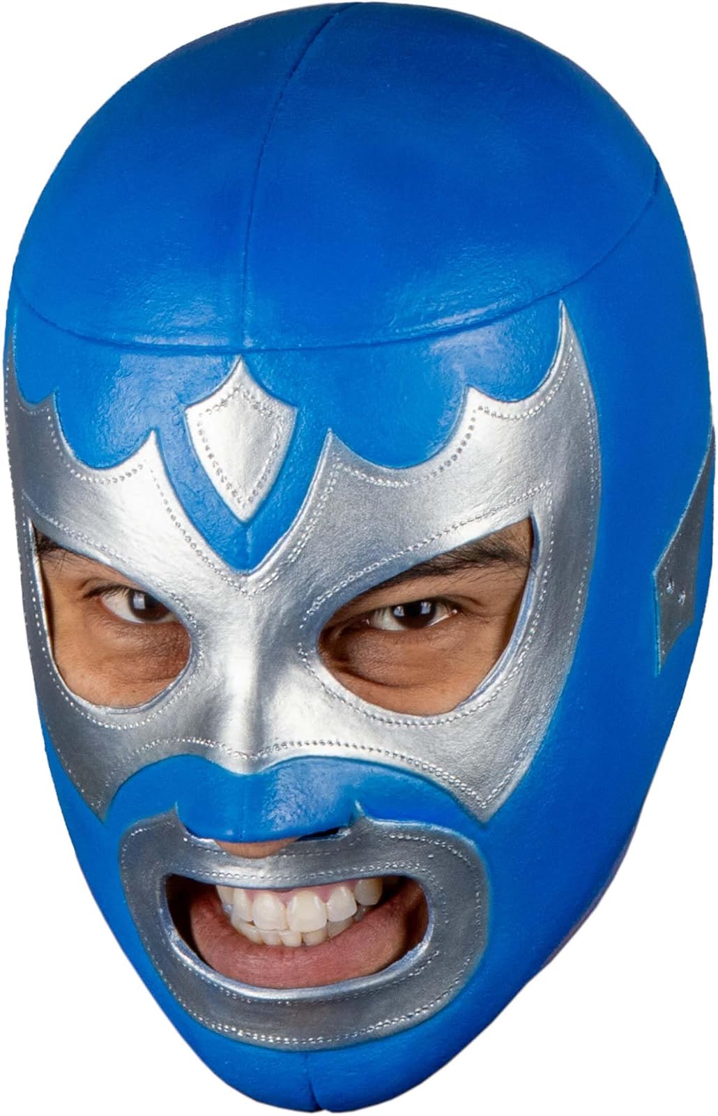 REV Máscara De Luchador Mexicano Alas De Plata Adulto, Diseño Azul Y Plateado Enmascarado De Lucha Libre, Ideal Para Halloween, Eventos Deportivos, Cosplay, Porras Y Partidos