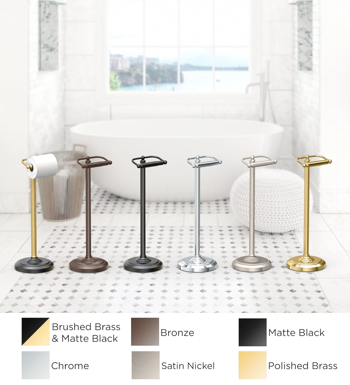 Gatco 1436C, Sujetador para papel Higienico en Pedestal, Chrome Large, 22 pulgadas