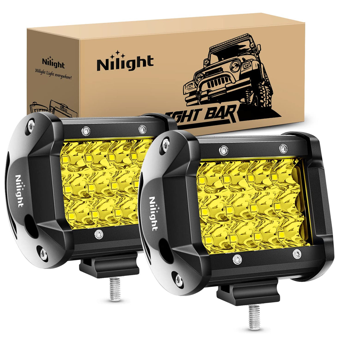 Nilight 18031S-B Luces Antiniebla LED de Triple Fila de 36W para Camiones Jeeps UTV ATV Barcos Marinos, Redonda, Ámbar, 2 Piezas 4 Pulgadas