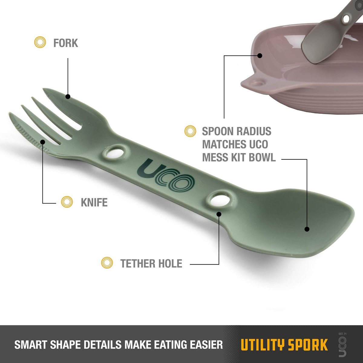 UCO Utility Spork 3 en 1 Combo Cuchara-Tenedor, 2 Unidades, Dorado/Azul Cielo