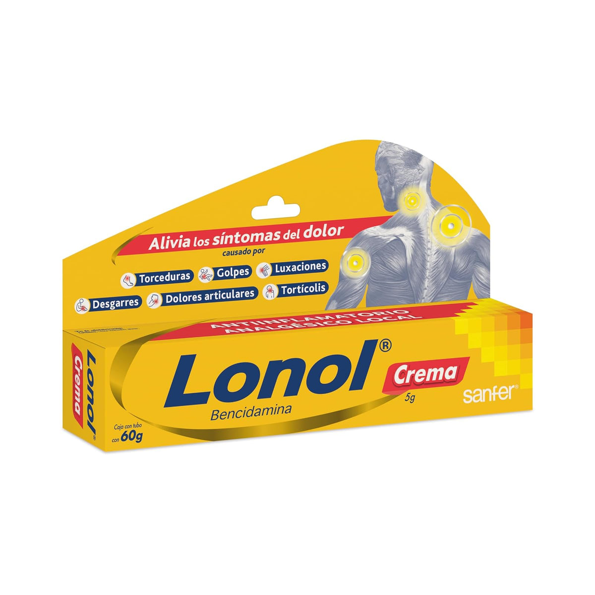 Lonol | Analgésico Tópico Antiinflamatorio | Bencidamina 3% | Dolor Muscular y Articular | Crema 30 g