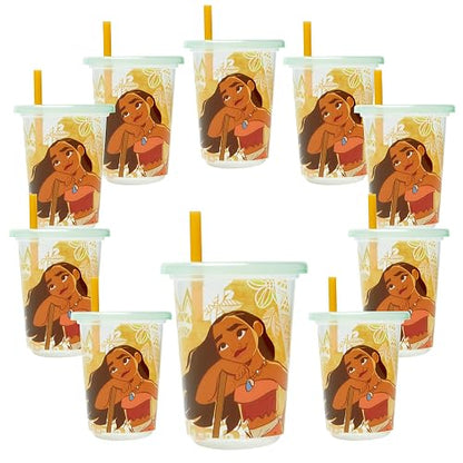 The First Years Take & Toss - Copas de paja para niños pequeños – Moana – Vasos para beber a prueba de derrames con tapas y popotes a presión – Copas reutilizables para niños pequeños para viajes