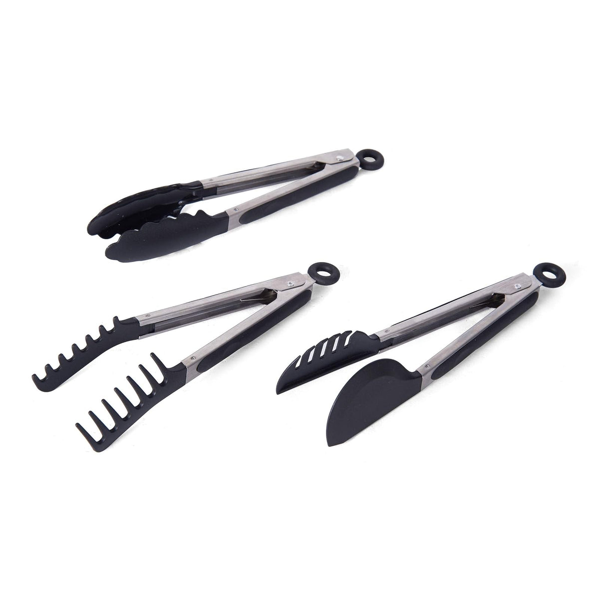 Farberware Pinzas clásicas con punta de nailon, juego de 3, color negro