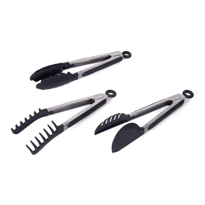 Farberware Pinzas clásicas con punta de nailon, juego de 3, color negro