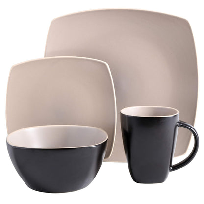 Gibson Overseas Gibson Home 102264.16RM Soho Lounge Square 16-Piece Dinnerware Set Service of 4, Stoneware, Taupe Matte