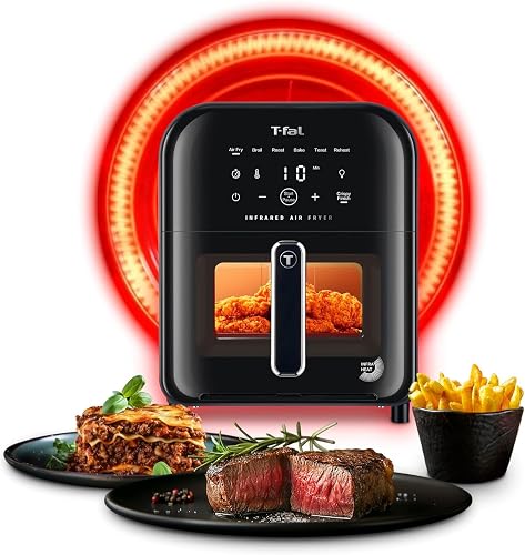 T-FAL Freidora de aire Digital Infrared 5L | Tecnología Infrarroja, ventana de visualización, 7 programas automáticos, Más rápido, más jugoso, más crujiente. EY8158U0