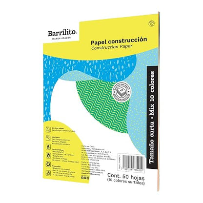 Barrilito Block papel construcción carta Mix de 10 colores, Paquete con 50 Hojas. 7442PCT