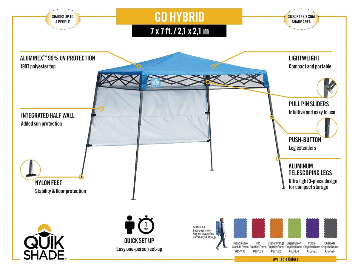 Quik Shade Go Hybrid Sun Protection Pop-Up - Mochila Plegable compacta y Ligera con Base Inclinada